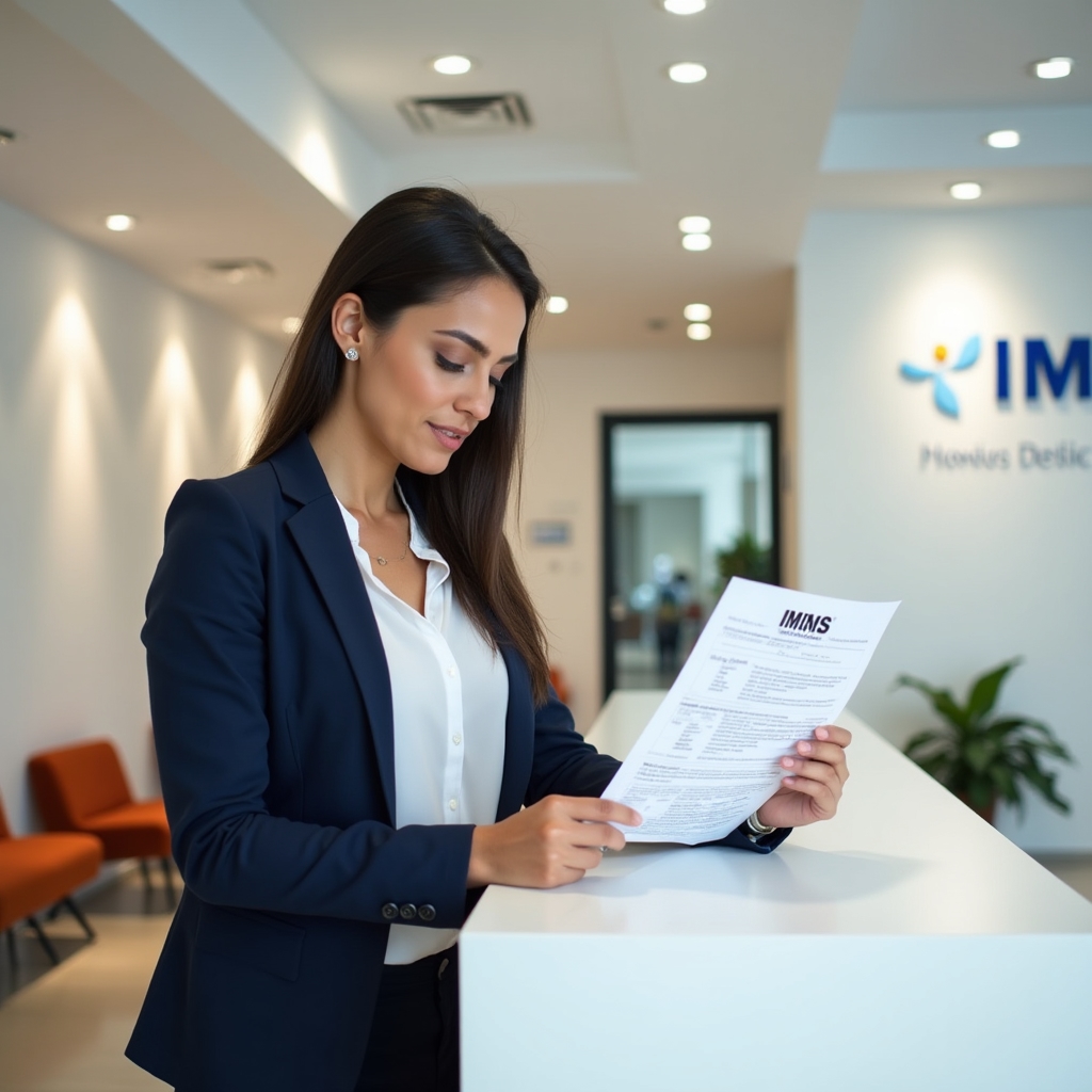 Trabajador del sector formal mexicano revisando información sobre cobertura del IMSS en una recepción de clínica